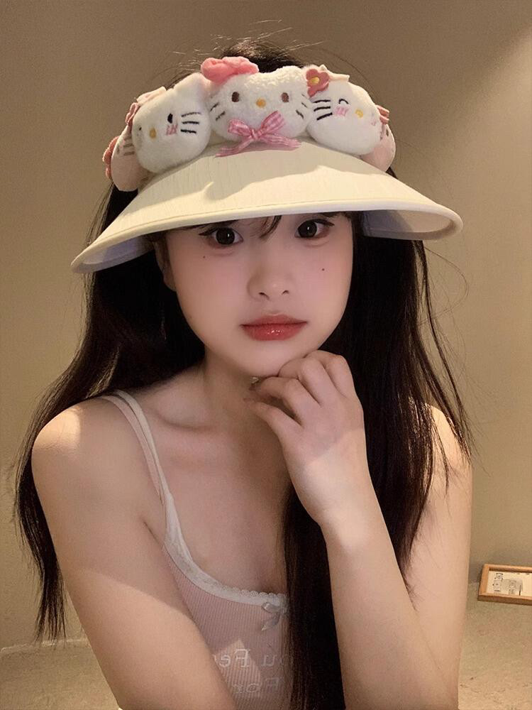 萌物kitty可爱防晒遮阳空顶帽2025新款少女粉防紫外线遮阳鸭舌帽