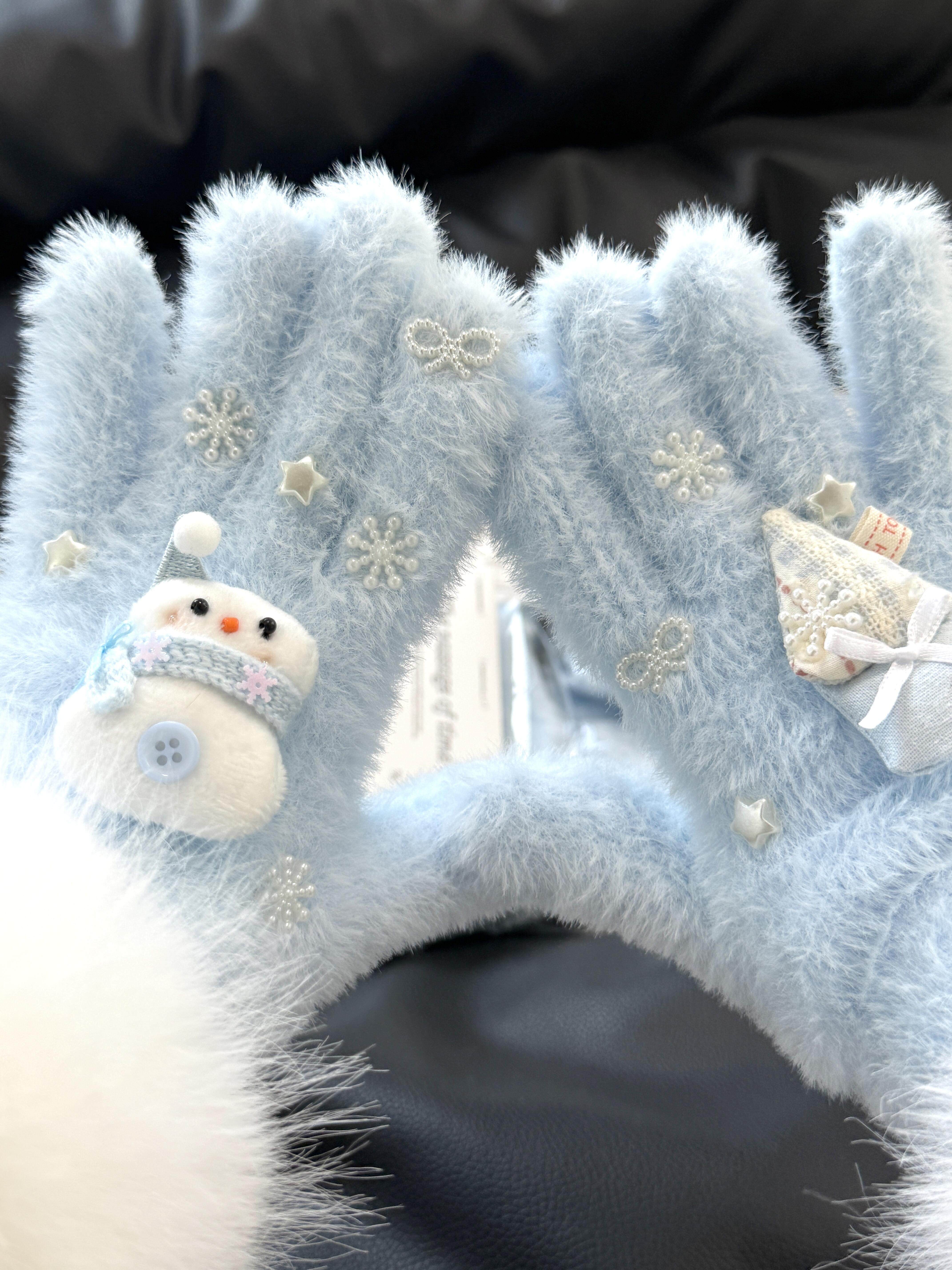 好喜欢小雪人氛围感!趣味雪屋雪娃仿水貂手套2026新款冬季可爱潮