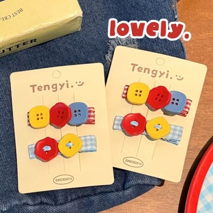 可爱彩色纽扣发夹少女甜美百搭刘海侧边碎发夹头饰发饰创意学院风