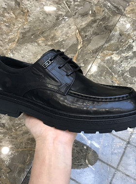春季新款男士黑色真皮德比鞋高端商务休闲厚底系带皮鞋百搭时尚潮