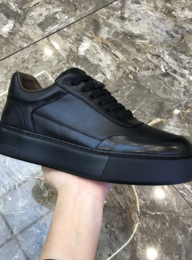 广州春季新款真皮男鞋黑色高端轻奢休闲板鞋时尚厚底百搭舒适潮鞋