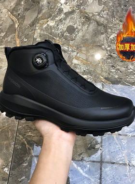 海阔爱得宝男鞋冬季加厚加绒高帮工装鞋黑色保暖防水百搭休闲鞋潮