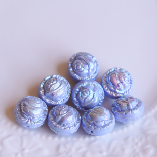 18mm 镭射蓝玫瑰大圆棒棒糖浮雕进口捷克琉璃珠手工串珠材料散珠
