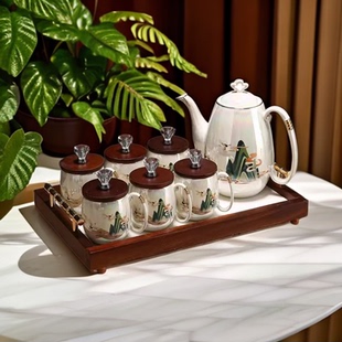 新中式 水壶水杯家用客厅陶瓷杯具 轻奢 乔迁茶杯结婚茶具水具套装