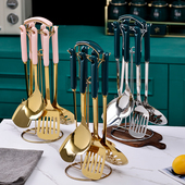 出口轻奢锅铲七件套不锈钢厨房铲勺套装 家用漏勺面捞勺汤勺三件套