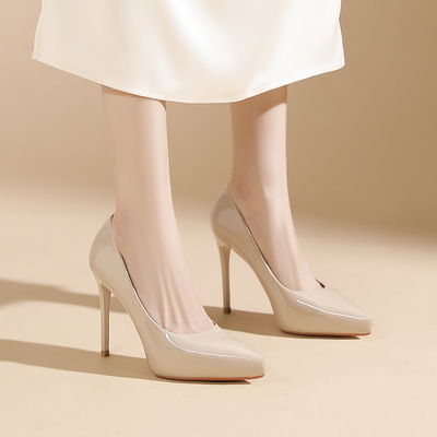 1088-D1 性感尖头细跟高跟鞋女2025新款法式气质漆皮内防水台单鞋
