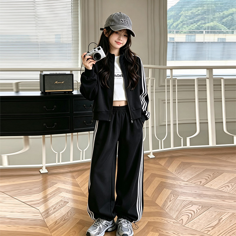 女童秋季洋气开衫外套卫裤套装