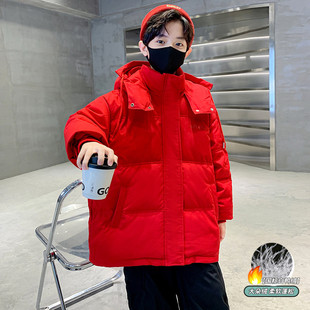 儿童装男童冬装羽绒服2024新款中大童冬季龙年本命年红色白鸭绒潮