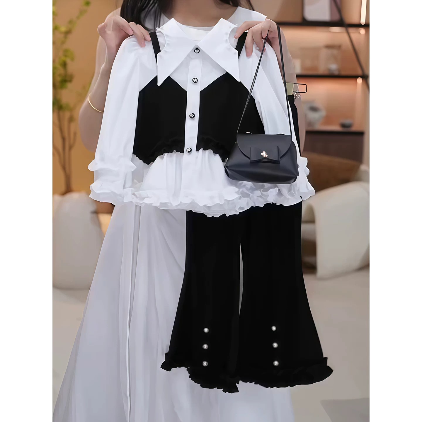 女童秋季韩系衬衫喇叭裤两件套