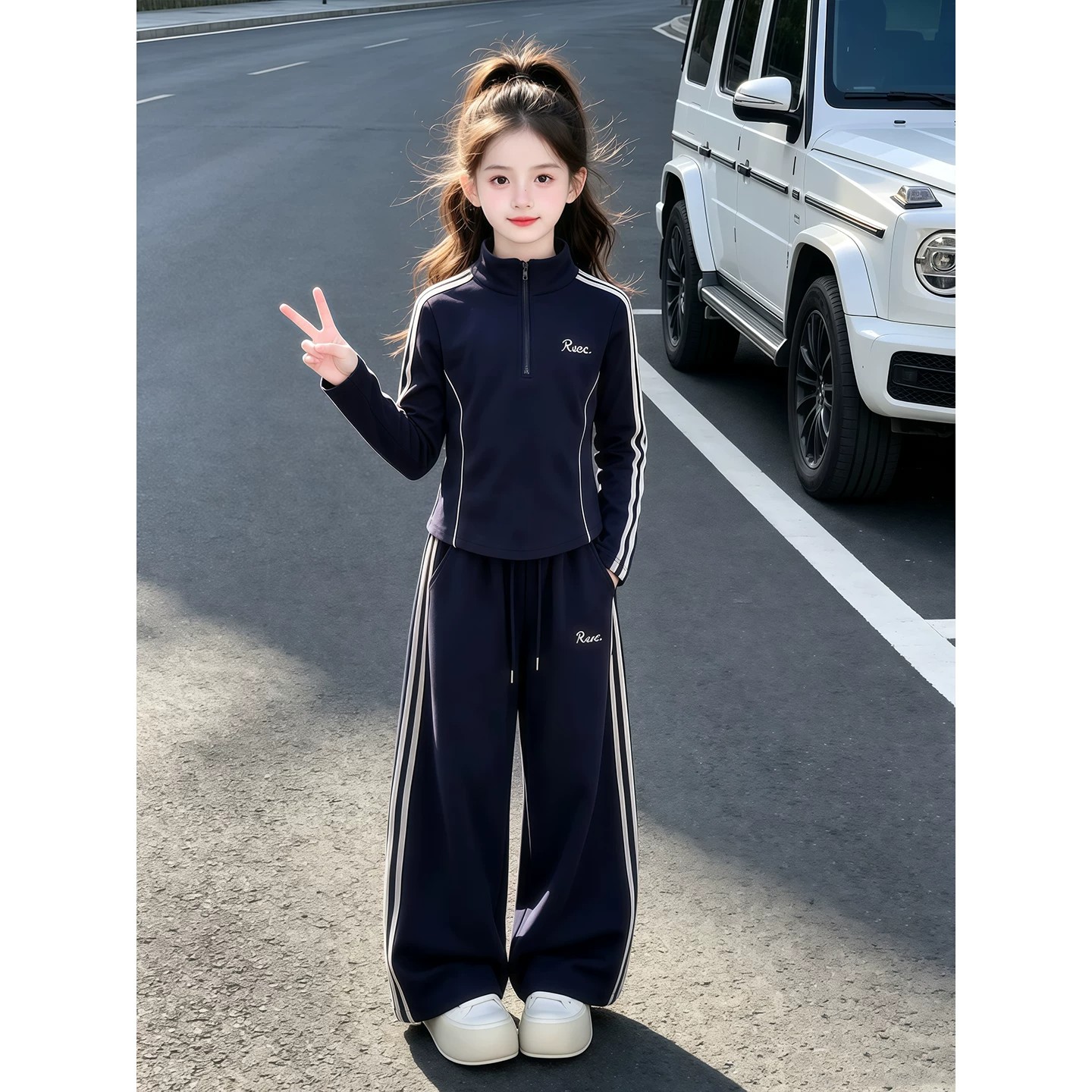 女童秋装洋气卫衣阔腿裤两件套