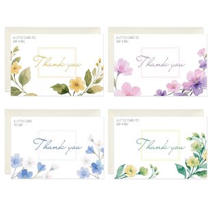 水彩花朵thank you 感谢贺卡套装空白手写卡片多款花卉信封
