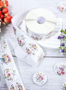 500贴/卷圆形花卉thanks感谢贴纸可爱棕熊美人鱼糖果包装装饰贴纸