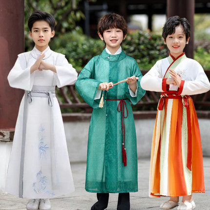儿童国学服男童中国风演出服少爷书生汉服小学生开笔礼三字经服装
