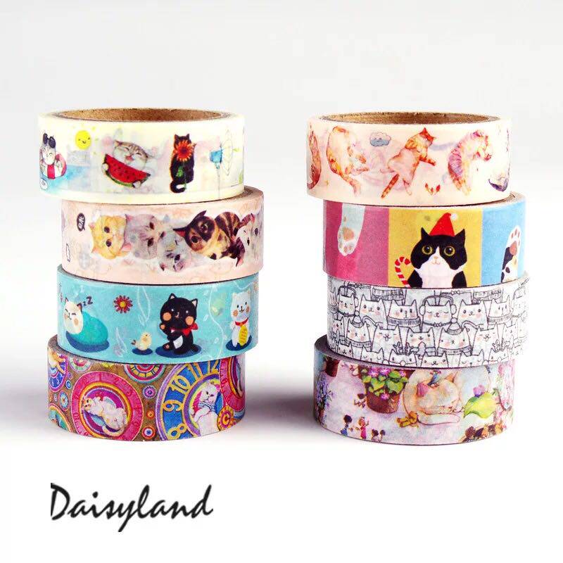 【满15元包邮】猫主子卡通手帐纸质手撕daisyland和纸胶带15mm*5m