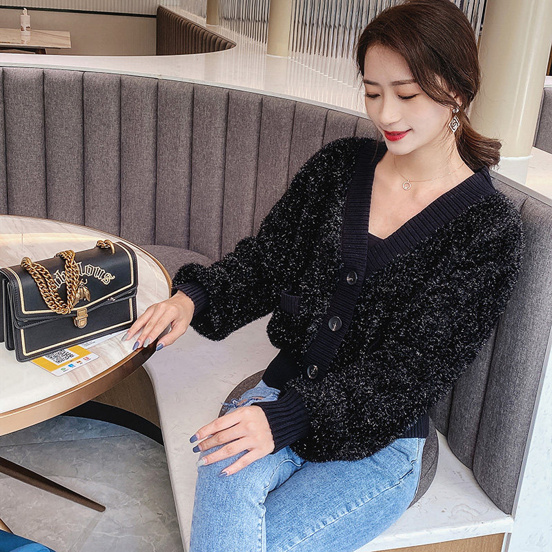 bling亮丝毛衣欧洲站女装2021年秋冬新款设计感小众针织开衫外套