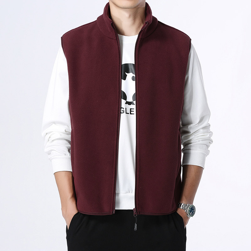FLEECE VEST MENS AUTUMN AND WINTER WEAR VESTS CASUAL WINDPROOF STAND-UP COLLAR JACKETS FASHIONABLE SHOULDER FLEECE