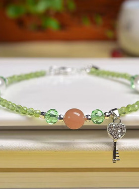 天然橄榄石手串 天然绿色手串 橄榄石脚链 切面款小颗粒水晶