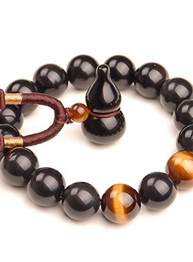 天然黑曜石葫芦吊坠转运珠手串