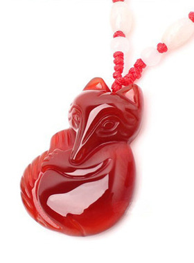 天然红玛瑙灵狐吊坠项链