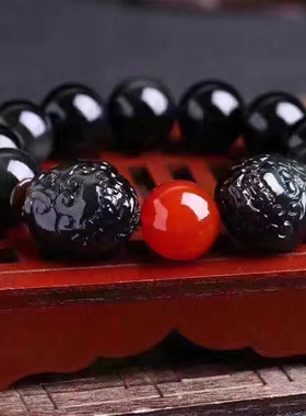 天然黑曜石有求必应貔貅手链