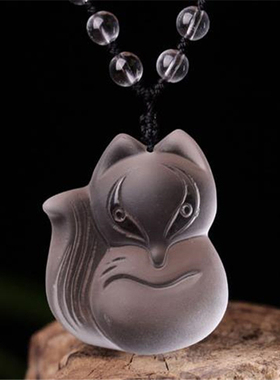 天然白水晶男女款毛衣链狐狸吊坠