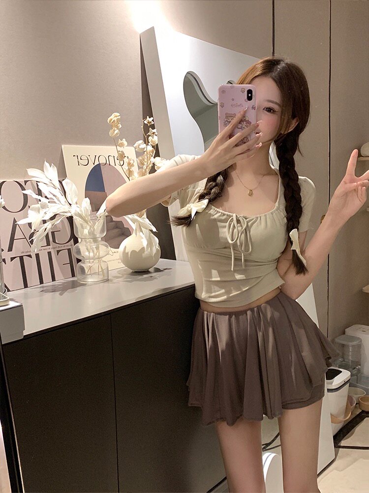 NAYA CHAN芭蕾风百褶小裙裤女夏季高腰显瘦防走光a字半身裙短裙子