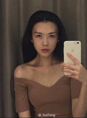 huifeng同款针织衫V领一字肩针织衫短袖