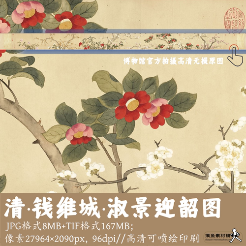 钱维城/淑景迎韶图/中国画写生花卉图卷山茶梅花电子素材gd17533