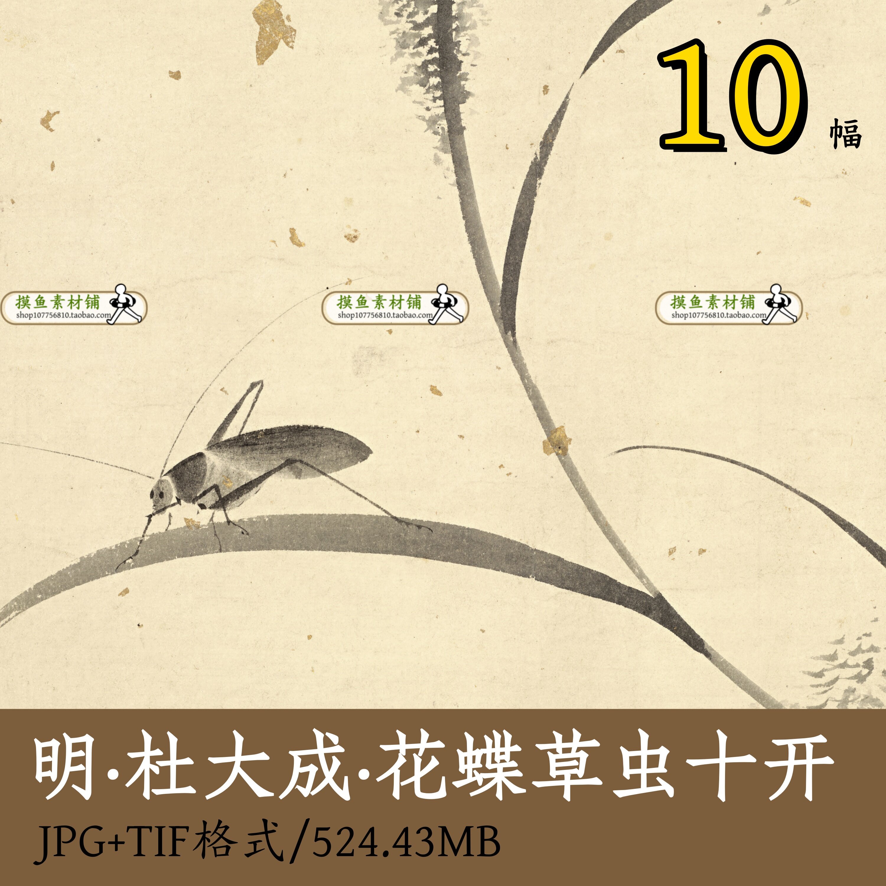 明代杜大成花蝶草虫十开国画写生花卉册页没骨画临摹参考原图z125