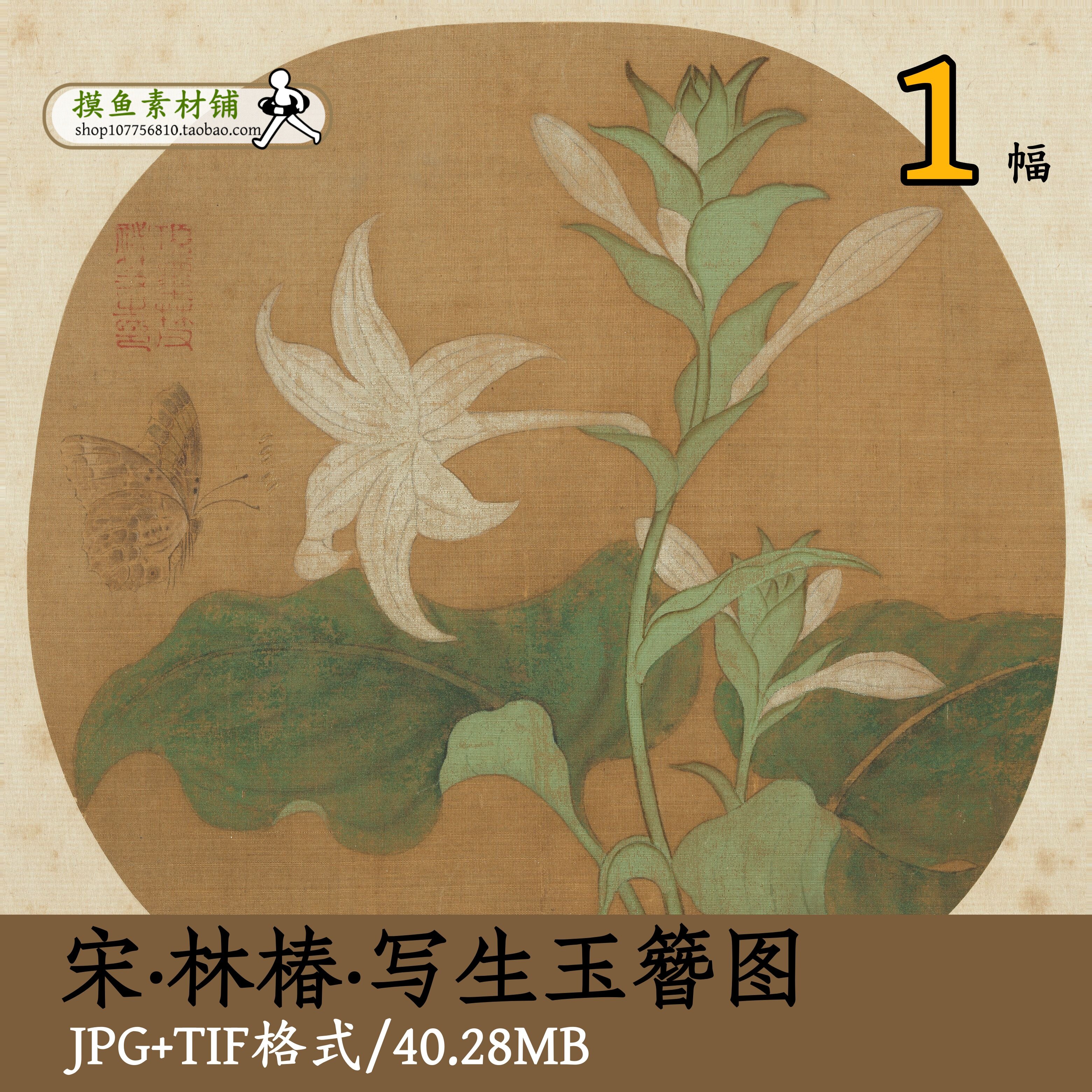 宋代林椿写生玉簪图/高清宋画宋人小品装饰画临摹素材原图gd13619