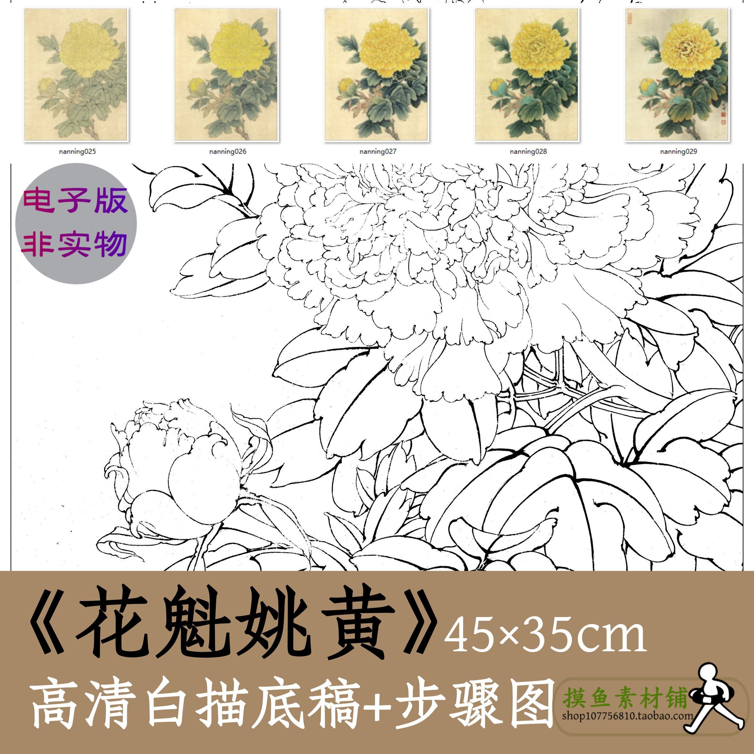 工笔画白描线稿电子版x041《花魁姚黄