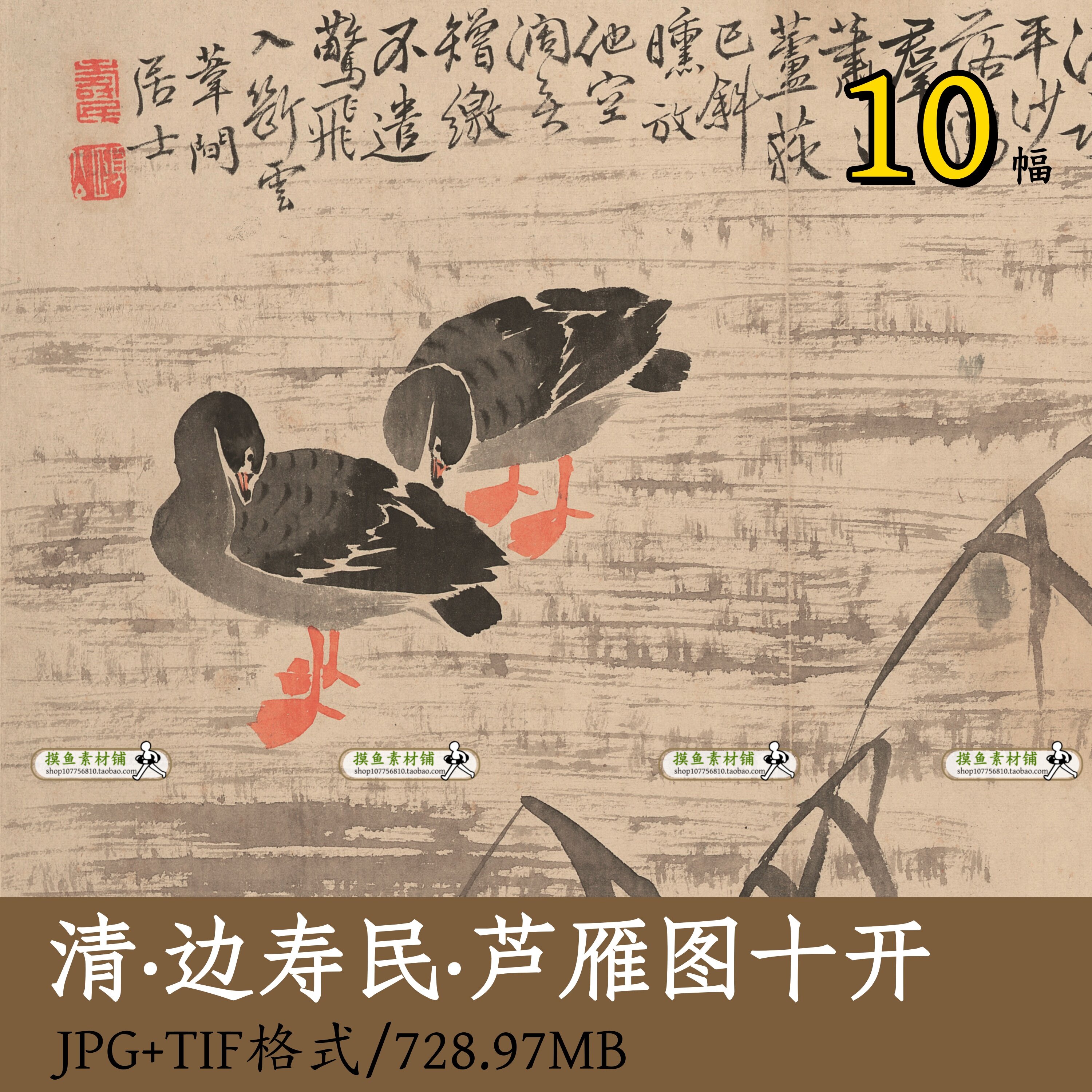 清 边寿民-芦雁图十开/国画雁图册页临摹设计素材装饰画高清Z131