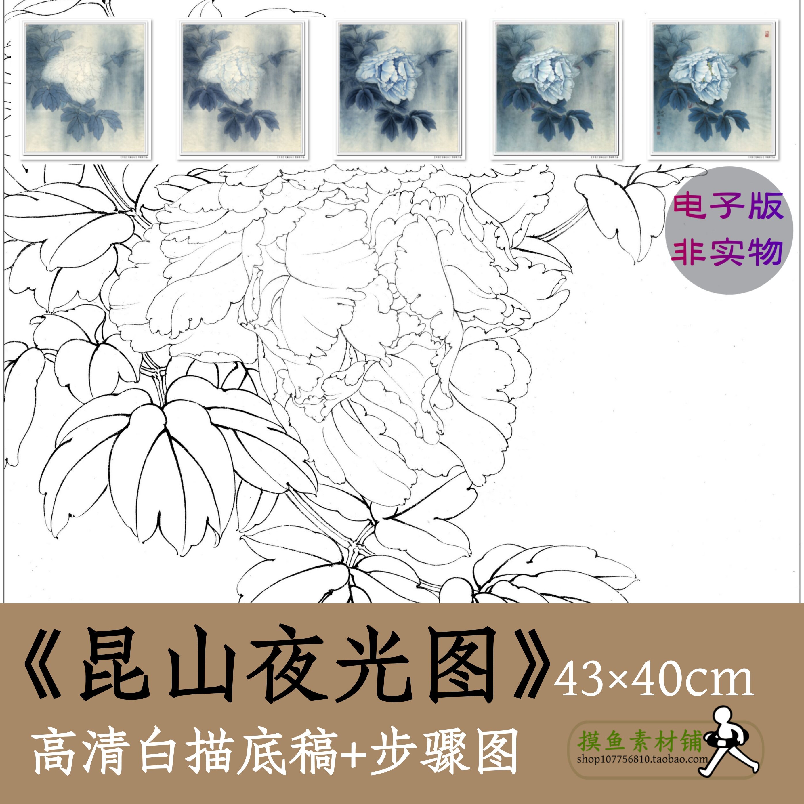 国画工笔花鸟画白描底稿电子版x048《昆山夜光图