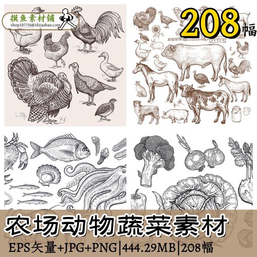农场动物蔬菜素材 设计EPS矢量源文件PNG免抠图包装参考zk102