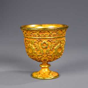 古玩古董收藏铜鎏金清代龙纹酒杯宫廷御用浮雕酒杯单个