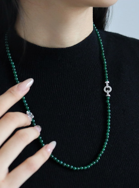 达令 复古时尚绿玛瑙项链 新中式女士颈链 大气高档吊坠 毛衣配饰