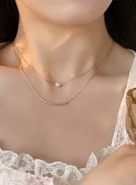 达令 巴洛克珍珠双层项链 时尚百搭锁骨链 简约高级感吊坠 毛衣链