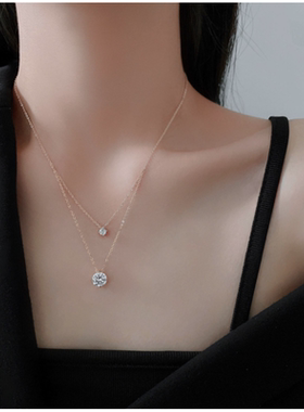 达令 双层金色珍珠山茶花项链 女士长款设计感锁骨链 时髦毛衣链