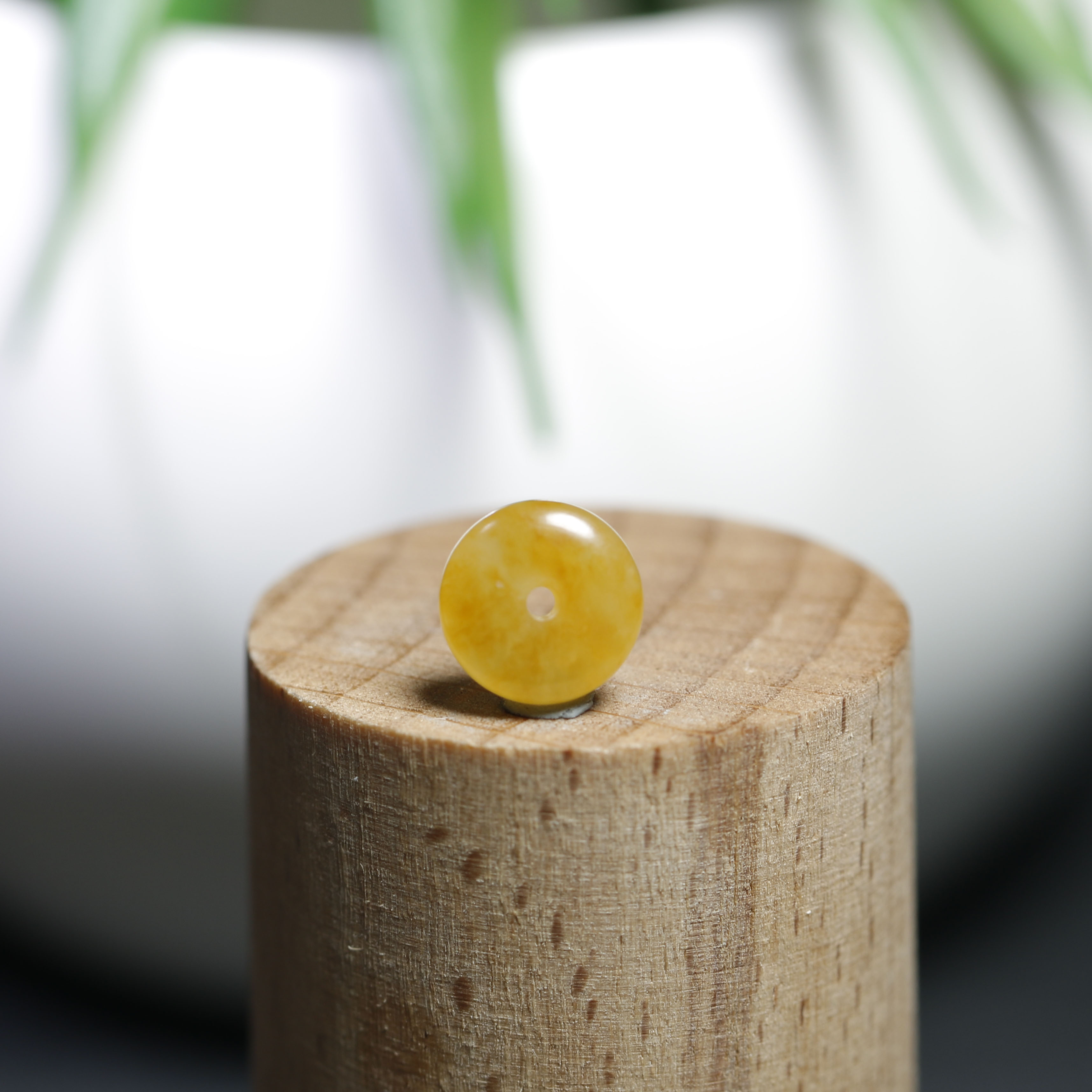 现货【珠玉珍藏】9mm新疆和田玉籽料黄沁平安扣隔片鸡油黄算盘珠