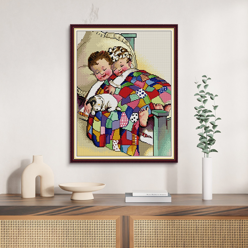 兄妹俩可爱儿童人物图案刺绣2023年新款十字绣客厅卧室挂画装饰绣