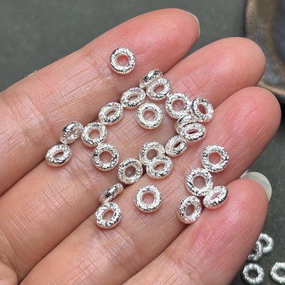 纯银色盘缠隔珠素银隔片不规则圆环纯银DIY编绳手串手绳配件
