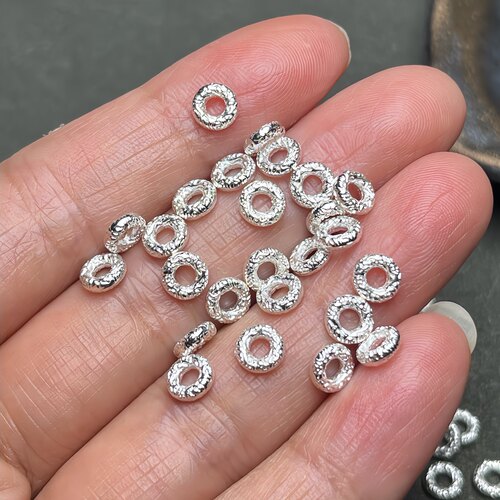 纯银色盘缠隔珠素银隔片不规则圆环纯银DIY编绳手串手绳配件