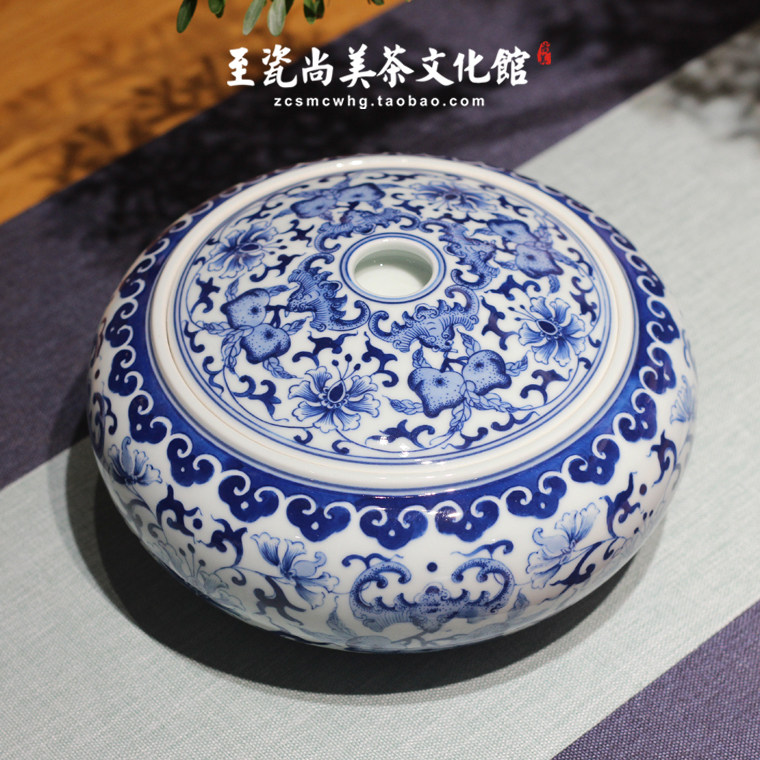 贵和祥经典茶叶罐京德茶具青花福寿罐寿桃茶叶罐景德镇纯手工制作