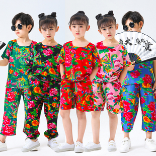 儿童东北大花布衣服伴娘闺蜜聚会网红搞笑中小学生运动会表演出服