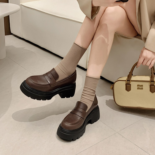 猫本喵厚底增高8.5cm真皮乐福鞋