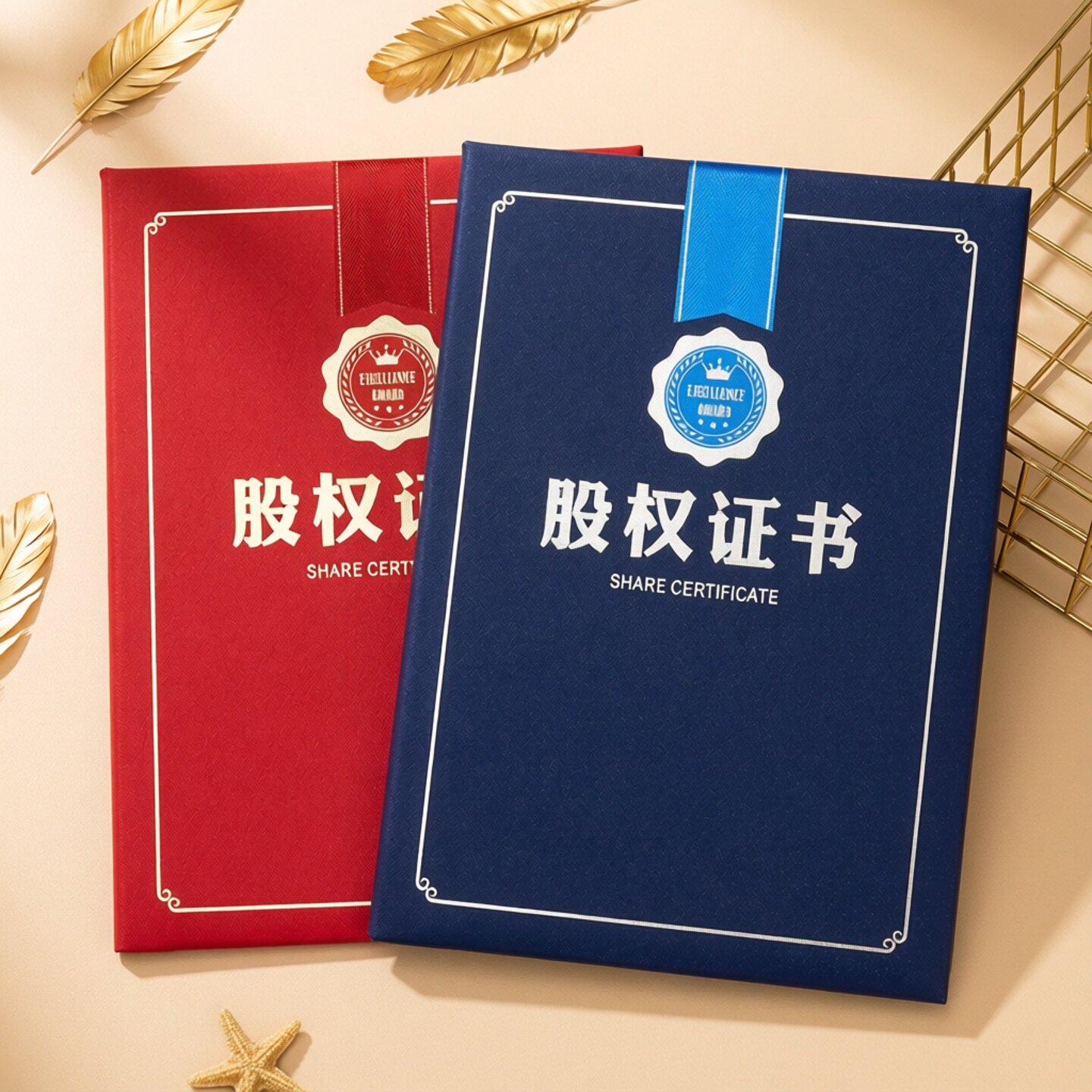 股权证书外壳A4封面分红收益合伙人合作协议书股东股票期权红蓝金