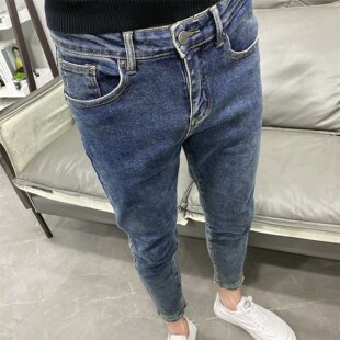 牛仔裤男修身小脚韩版潮流纯色网红百搭青年社会小伙男裤春款裤子