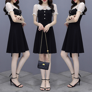 RM10577#黑色娃娃领连衣裙女夏2023年新款修身显瘦小个子气质小黑裙