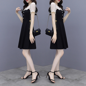 RM10577#黑色娃娃领连衣裙女夏2023年新款修身显瘦小个子气质小黑裙