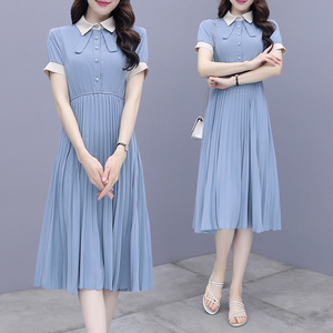 RM10576#夏季女收腰气质显瘦衬衫小个子法式淑女雪纺连衣裙